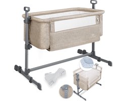 KESSER® Ledikant / Co-Sleeper / Babybed / Co Sleeper Wieg Hubi 3in1 Reisbed Babybed met zachte matras, met wielen, 5-voudig in hoogte verstelbaar, inklapbare zijwand voor thuis en onderweg - Beige