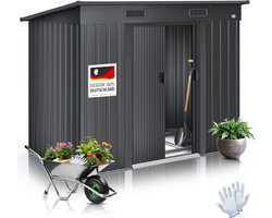 KESSER® Metalen Tuinhuis 2,34m² Tuinschuur 210x122x186cm | Metaal Tuinhuisje met Fundering en Schuifdeuren | Tuinkast voor Gereedschappen | Gereedschapskast Gereedschapsschuur - Antraciet