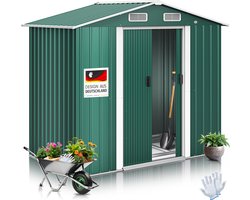 KESSER® Metalen Tuinhuis 2,7m² Tuinschuur 195x131x186cm | Metaal Tuinhuisje met Fundering en Schuifdeuren | Tuinkast voor Gereedschappen | Gereedschapskast Gereedschapsschuur - Groen