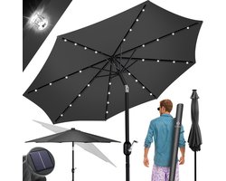 KESSER® Parasol LED Solar Stokparasol met Zwengel Incl. 2in1 Beschermhoes Transporttas, Tuinparasol, Parasol voor Balkon Tuin & Terras Verstelbaar Buigbaar Balkonparasol - Rond, Antraciet