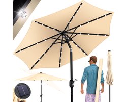 KESSER® Parasol LED Solar Stokparasol met Zwengel Incl. 2in1 Beschermhoes Transporttas, Tuinparasol, Parasol voor Balkon Tuin & Terras Verstelbaar Buigbaar Balkonparasol - Rond, Beige