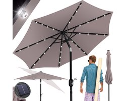 KESSER® Parasol LED Solar Stokparasol met Zwengel Incl. 2in1 Beschermhoes Transporttas, Tuinparasol, Parasol voor Balkon Tuin & Terras Verstelbaar Buigbaar Balkonparasol - Rond, Taupe