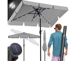 KESSER® Parasol LED Solar Stokparasol met Zwengel Incl. 2in1 Beschermhoes Transporttas, Tuinparasol, Parasol voor Balkon Tuin & Terras Verstelbaar Buigbaar Balkonparasol - Hoekig, Lichtgrijs