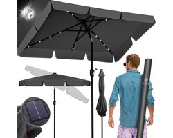 KESSER® Parasol LED Solar Stokparasol met Zwengel Incl. 2in1 Beschermhoes Transporttas, Tuinparasol, Parasol voor Balkon Tuin & Terras Verstelbaar Buigbaar Balkonparasol - Hoekig, Antraciet