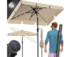KESSER® Parasol LED Solar Stokparasol met Zwengel Incl. 2in1 Beschermhoes Transporttas, Tuinparasol, Parasol voor Balkon Tuin & Terras Verstelbaar Buigbaar Balkonparasol - Vierkant, Beige