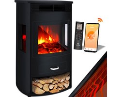 KESSER® Sfeerhaard Elektrische Haard met Ventilatorkachel & Afstandsbediening WiFi App 950/1900 W LED Vlam Effect Elektrische Verwarming met Thermostaat Panorama Kijkvenster Verwarmingsfunctie Timer - Extra groot, Zwart
