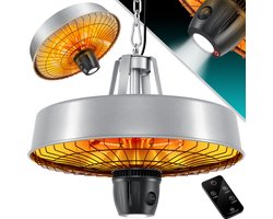 KESSER® Terrasverwarmer Elektrische Verwarming voor Plafond Warmtestraler LED-licht Infrarood Heater met ketting + karabijnhaak - Zilver, 2500W