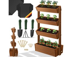 KESSER® Verticale Tuin met 4 Plantenbakken - Kweekbak voor Terras Balkon & Tuin inclusief Tuinvlies verticale Plantenbak met 4 vakken - Bruin