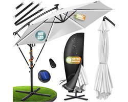 KESSER® Zweefparasol ⌀300cm met LED Solar Verlichting en voet - Parasol 360° Incl. Beschermhoes