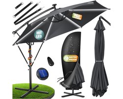KESSER® Zweefparasol ⌀300cm met LED Solar Verlichting en voet - Parasol 360° Incl. Beschermhoes