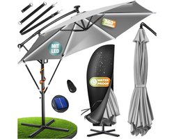 KESSER® Zweefparasol ⌀350cm met LED Solar Verlichting en voet - Parasol 360° Incl. Beschermhoes