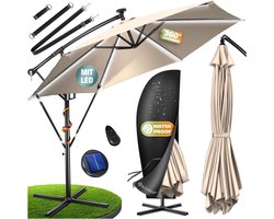 KESSER® Zweefparasol ⌀350cm met LED Solar Verlichting en voet - Parasol 360° Incl. Beschermhoes
