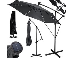 KESSER® Zweefparasol met LED Solar Verlichting en voet 350cm x 350cm - Parasol 360° Draaibaar Incl. Beschermhoes Tuinparasol Zonne-energie - Antraciet Ø 3,5m