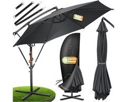 KESSER® Zweefparasol met voet 300cm x 300cm - Parasol 360° Draaibaar Incl. Beschermhoes Tuinparasol - Antraciet Ø 3m