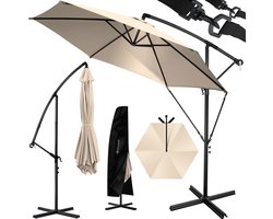 KESSER® Zweefparasol met voet 350cm x 350cm - Parasol 360° Draaibaar Incl. Beschermhoes Tuinparasol - Beige Ø 3,5m