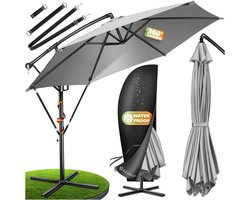 KESSER® Zweefparasol met voet 350cm x 350cm - Parasol 360° Draaibaar Incl. Beschermhoes Tuinparasol - Lichtgrijs Ø 3,5m