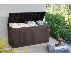 Keter Comfy Box, Brown, Opbergbox Tuin - Kussenbox waterdicht - Bruin - Zitbox Kussenbox voor buiten - Voor tuinmeubelen - Tuinkussens - Opberg tuin 116.7 x 44.7 x 57 cm
