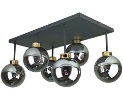 KETER LIGHTING Dea Gold Smoky Plafondlamp 6xE27 – Zwart/Goud Metaal & Rookglazen Lampenkappen