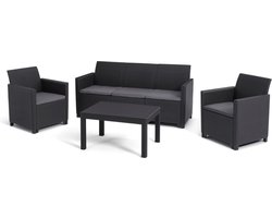 Keter Marie Essential Loungeset + Orlando tafel - 5 personen - Antraciet
