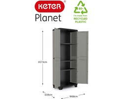 Keter Planet Hoge Kast - 3 planken - 68x39x173cm - Grijs/Zwart - Recycled Kunststof