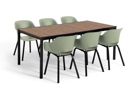 Keter Porto Diningset - Signature Porto Tafel en 6 Noa Tuinstoelen - Ashwood/Vintage Groen