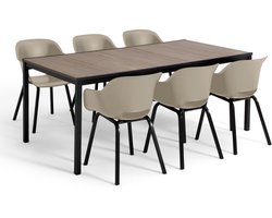 Keter Porto Diningset - Signature Porto Tafel en 6 Noa Tuinstoelen - Ashwood/Zand