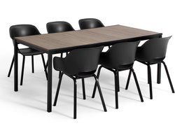 Keter Porto Diningset - Signature Porto Tafel en 6 Noa Tuinstoelen - Ashwood/Zwart