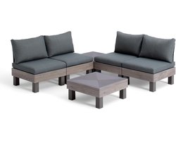 Keter Signature Elements Loungeset - 4 personen - met groene kussens - Cappuccino/Ashwood
