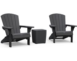 Keter Troy Adirondack Tuinstoel - 2 stuks - 81x93x96,5cm + Luzon opbergtafel - Zwart