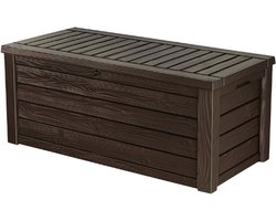 Keter Westwood Tuinopbergbox 570L – Bruine Houten Look – 75% Gerecycled Kunststof – Waterdicht, UV-Bestendig En Onderhoudsvrij – Tuinkist Voor Kussens En Gereedschap – Met Slotmogelijkheid