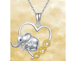 Ketting met moeder en baby olifant | Olifant | Moeder en Kind | Hart| Sint | Kerstkadootje