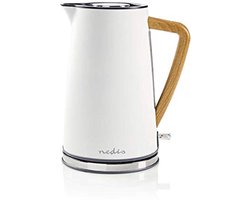 Kettle 1.7L met Houten Handvat – 2200W – Soft-Touch – Draadloze 360° Rotatie – Wit