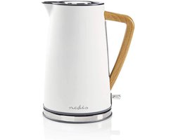 Kettle 1.7L met Houten Handvat – 2200W – Soft-Touch – Draadloze 360° Rotatie – Wit