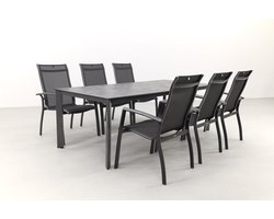 Kettler Legato/Edge stapelbare aluminium tuinset voor 6 personen 220x95 cm. - Antraciet