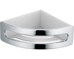 KEUCO ELEGANCE hoekdouchekorf 18 x 18 cm, metaal verchroomd, met wit kunststof inzetstuk, incl. schroeven en pluggen, Doucheplanchet voor boren