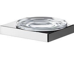 KEUCO zeepschaal van metaal chroom glanzend, transparant kristalglas, voor badkamer douche keuken, wandmontage, zeepschaal, zeephouder, Edition 90 Square