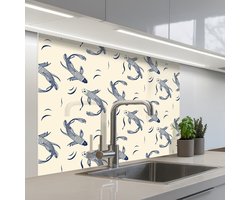 Keuken achterwand 100x80 cm - Spatscherm zelfklevend Karper - Vis - Japan - Patronen - Muurbeschermer - Spatwand fornuis