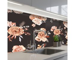 Keuken achterwand 150x60 cm - Spatscherm zelfklevend Patronen - Rozen - Zwart - Muurbeschermer - Spatwand fornuis