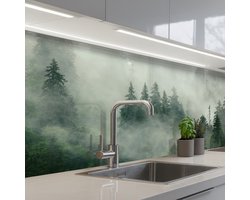 Keuken achterwand 150x80 cm - Spatscherm zelfklevend Bos - Mist - Bomen - Natuur - Muurbeschermer - Spatwand fornuis