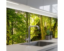 Keuken achterwand 250x60 cm - Spatscherm zelfklevend Bomen - Steen - Bos - Natuur - Planten - Muurbeschermer - Spatwand fornuis