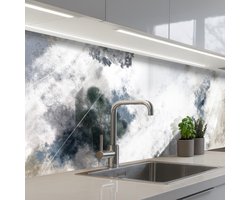Keuken achterwand 250x60 cm - Spatscherm zelfklevend Kunst - Patroon - Grijs - Wit - Muurbeschermer - Spatwand fornuis