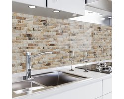 Keuken achterwand zelfklevend – Glaslook – Spatscherm keuken – Verstevigde PET folie – Spatwand fornuis – Muurbeschermer – 0,80 mm - Bakstenen - 400 cm x 60 cm