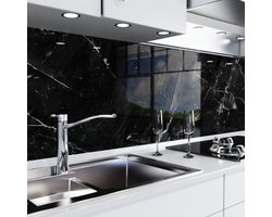 Keuken achterwand zelfklevend – Glaslook – Spatscherm keuken – Verstevigde PET folie – Spatwand fornuis – Muurbeschermer – 0,80 mm - Marmer zwart - 400 cm x 80 cm