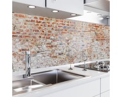 Keuken achterwand zelfklevend – Glaslook – Spatscherm keuken – Verstevigde PET folie – Spatwand fornuis – Muurbeschermer – 0,80 mm - Oude bakstenen muur - Materiaalstaal A5
