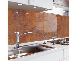 Keuken achterwand zelfklevend – Glaslook – Spatscherm keuken – Verstevigde PET folie – Spatwand fornuis – Muurbeschermer – 0,80 mm - Roest - 500 cm x 60 cm