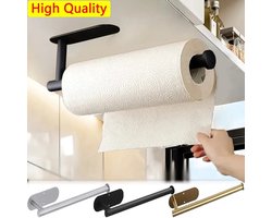 Keuken & Badkamer Papieren Handdoekhouder - Zelfklevende Tissue Hanger van Roestvrij Staal - Twee Montagemethoden (Plakken of Schroeven) - Waterdicht, Roestbestendig & Multifunctioneel - Zwart