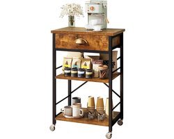 Keuken Bakkerij Rek met Laden, 3 Laags Magnetronstandaard met Opbergruimte, Mobiele Koffietafel met Verstelbare Plank en Eenvoudige Montage in Landelijke Bruine Kleur