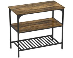 Keuken Bakplaat Rek, Opbergrek, Opslagrek 100x50x90cm Vintage Bruin-Zwart, Verstelbare Voetjes, 3-Laags Stalen Frame, Meerdere Opbergmogelijkheden, Ruime Werkruimte, Flexibel Gebruik in Keuken, Eetkamer en Woonkamer