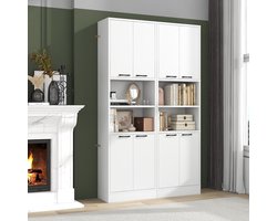 Keuken Dressoir Hoogte 190 cm, Keukenkast met 4 deuren, 2 open compartimenten, 4 anti-kantelsets, 6 planken voor badkamer (Eikenwit)