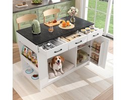 Keuken Eiland - Dienblad Trolley - Opbergen Keuken - Met Huisdier Zone - 120 x 60 x 90 cm - Wit